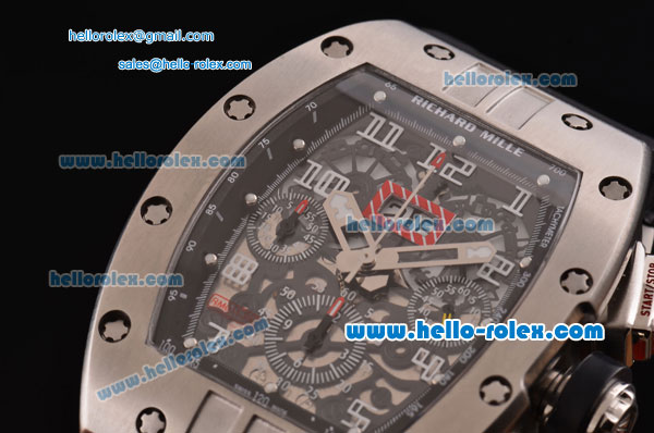 Richard Mille RM011 Swiss Valjoux 7750-SHG Automatic Stainless Steel Case with Black Rubber Strap and Skeleton Dial 1:1 Original - Click Image to Close